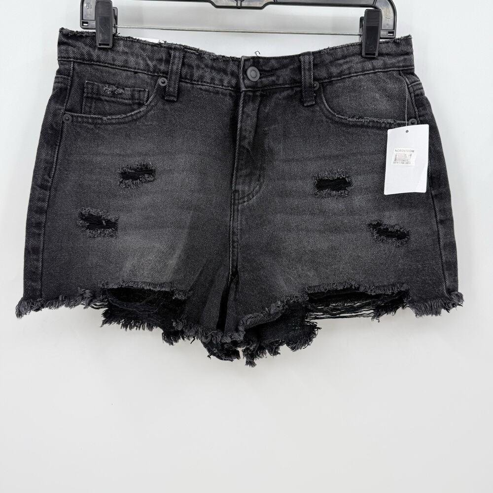BP Distressed Black Denim Shorts High Rise Frayed Hem Womens 31 Zip Fly Grunge